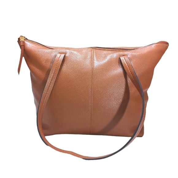 J Crew Pebbled Leather Shoulder Bag Tote Caramel/Cognac Brown Devon zip top - Picture 3 of 12
